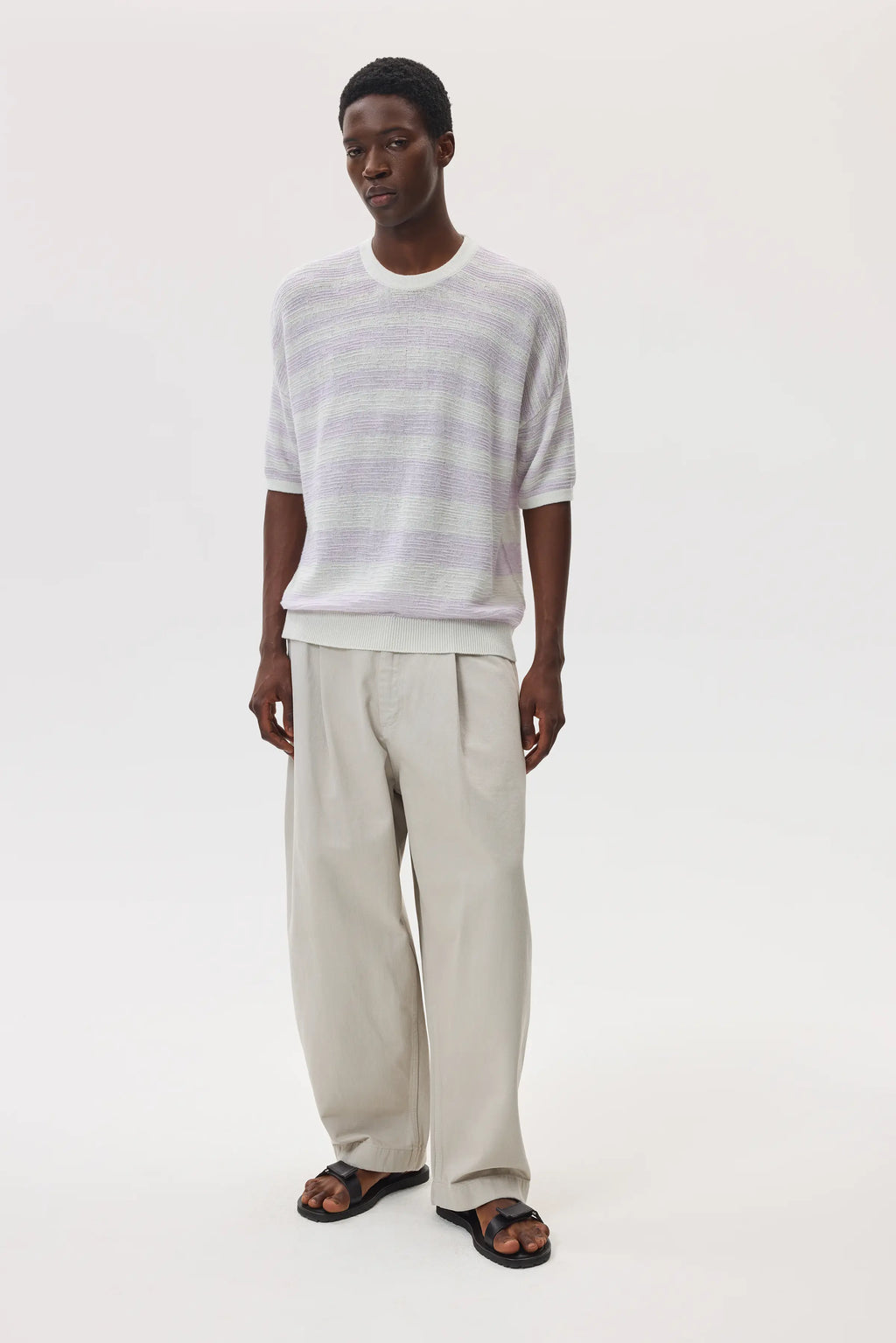Textured Stripe Oversized Cashmere T-Shirt