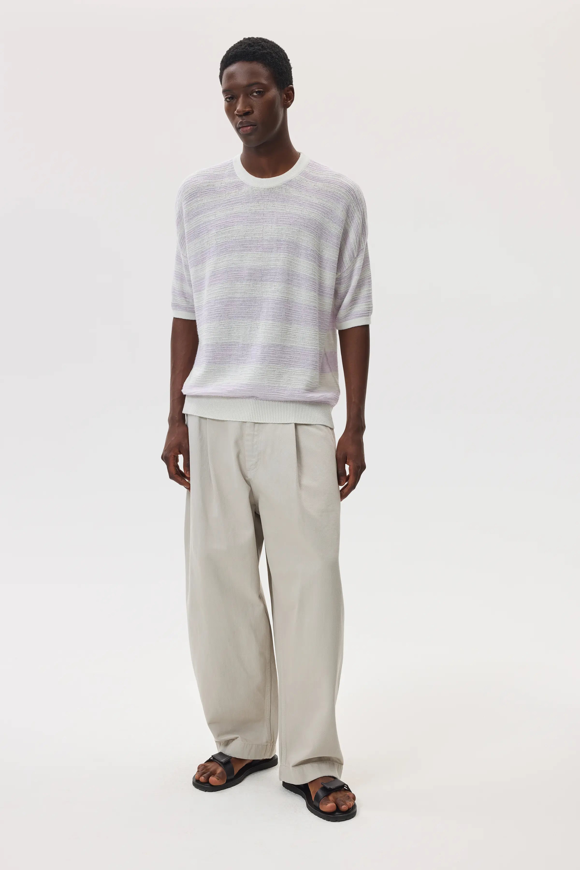 Textured Stripe Oversized Cashmere T-Shirt