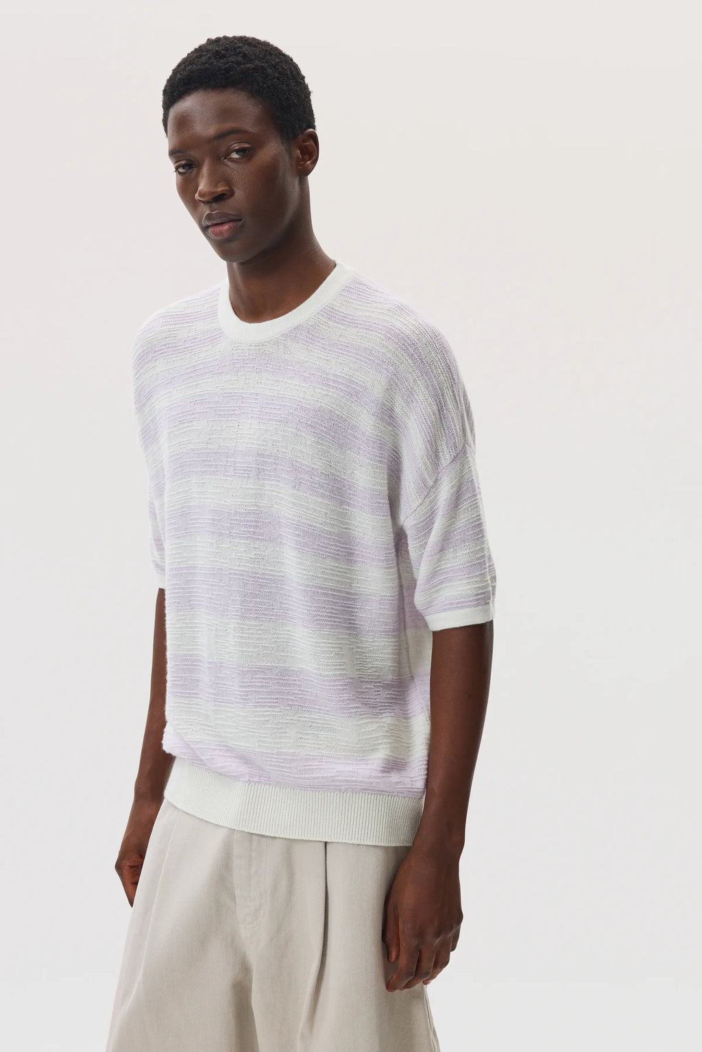 Textured Stripe Oversized Cashmere T-Shirt