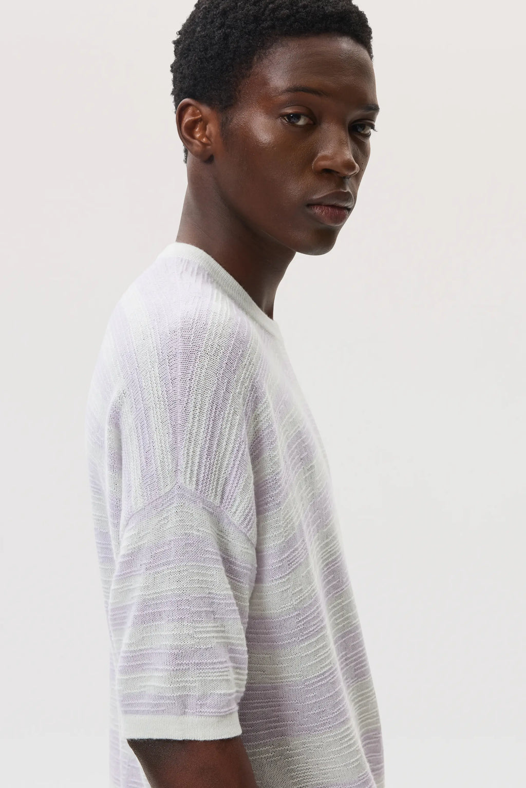 Textured Stripe Oversized Cashmere T-Shirt