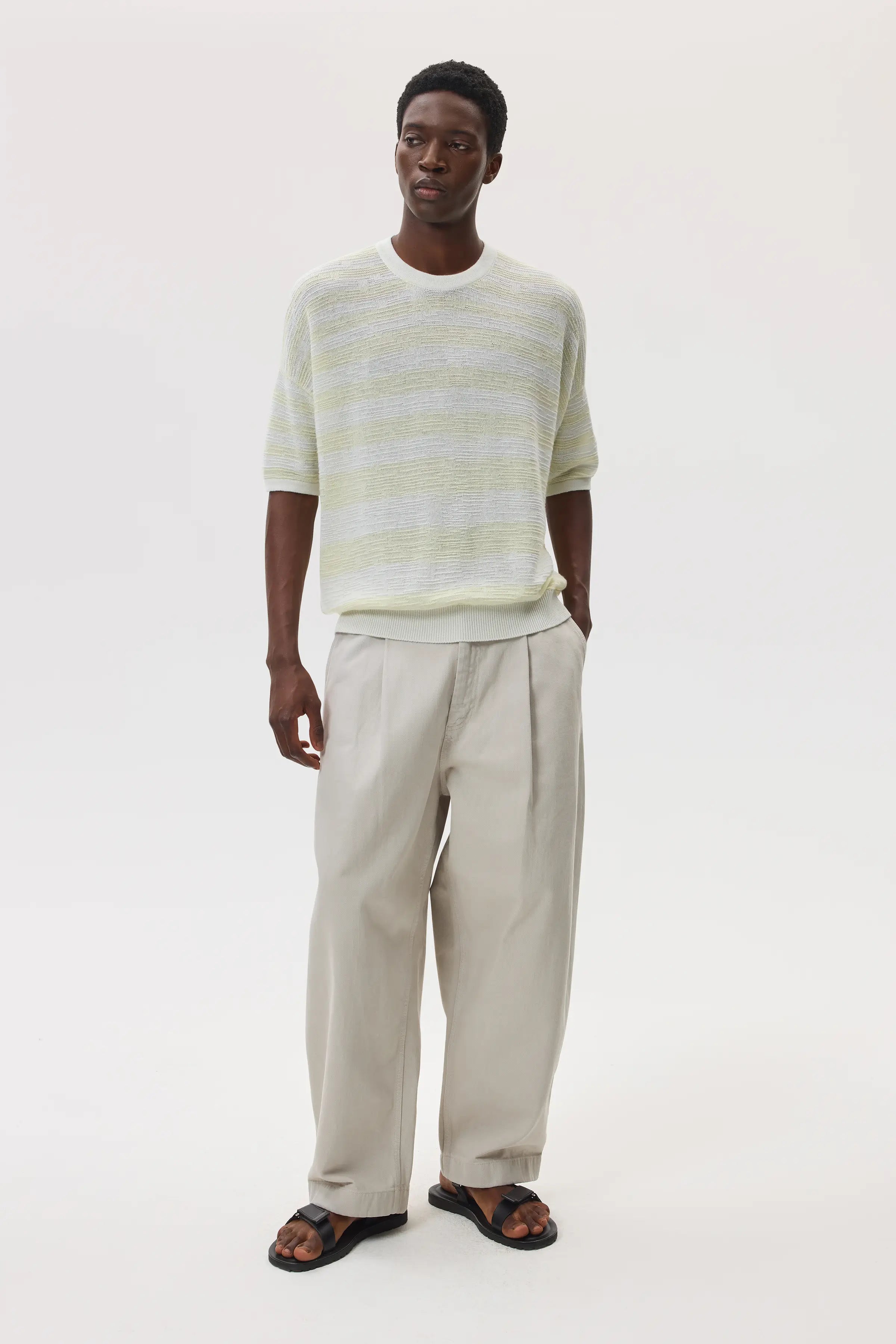 Textured Stripe Oversized Cashmere T-Shirt