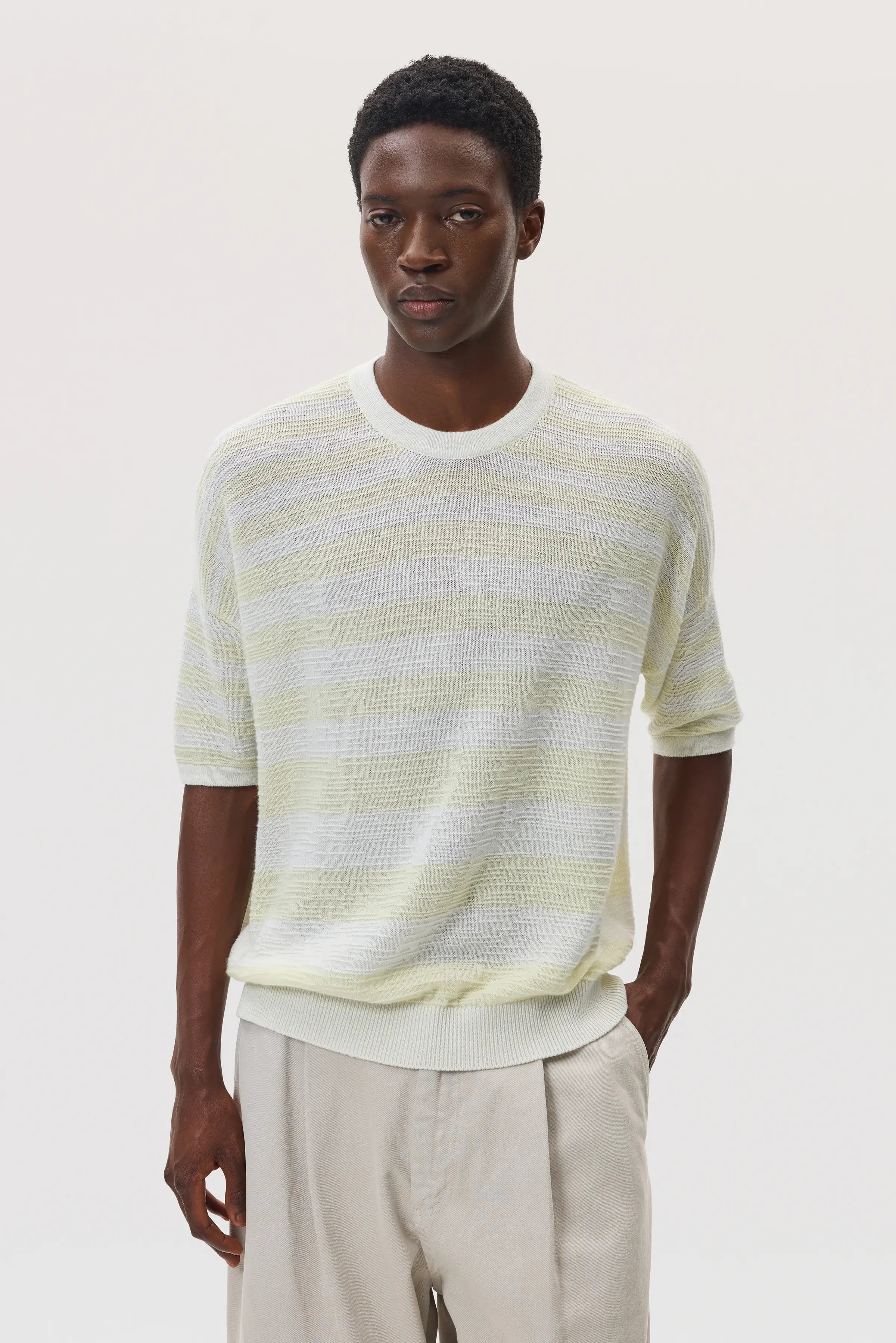 Textured Stripe Oversized Cashmere T-Shirt