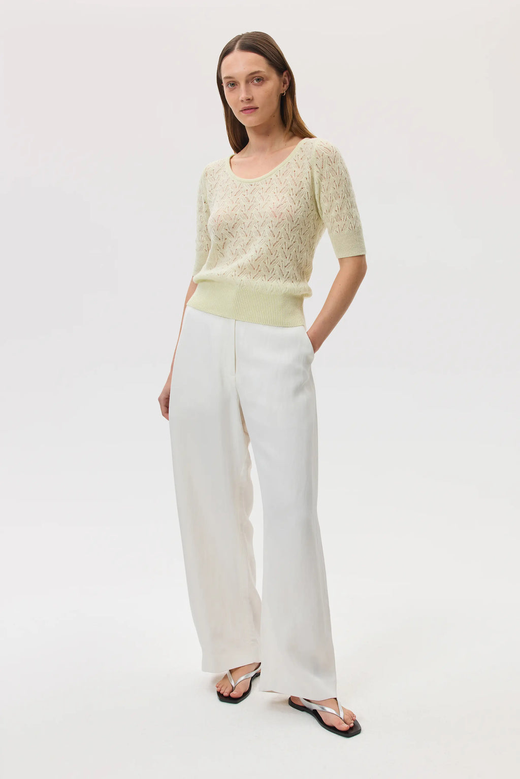 Feather Lace Light Yellow Cashmere Jumper