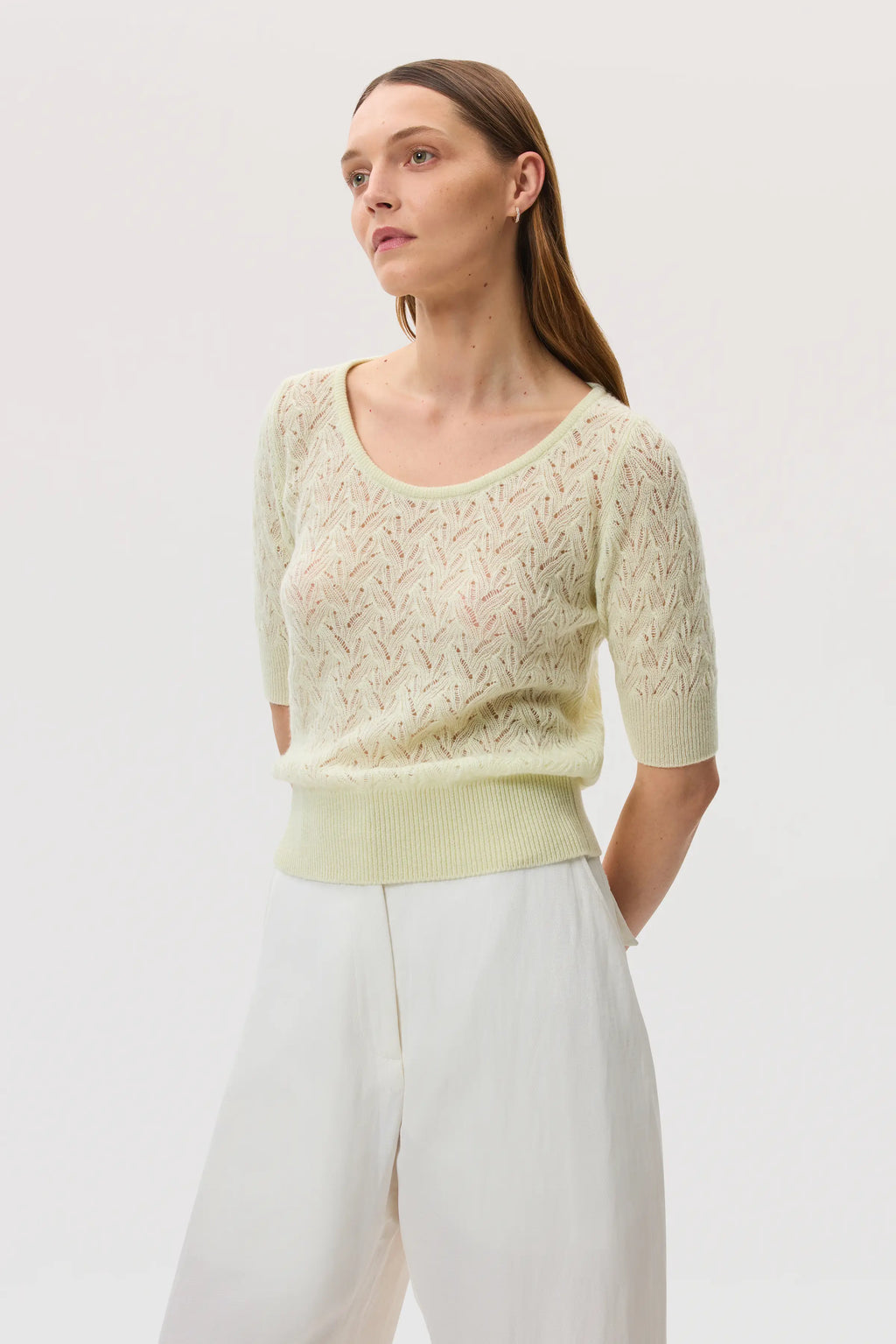 Feather Lace Light Yellow Cashmere Jumper