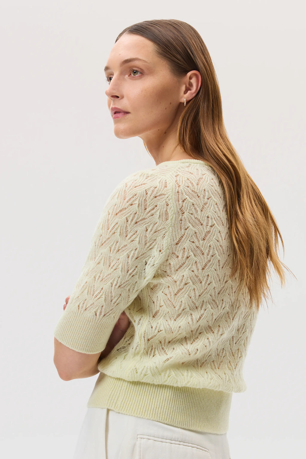 Feather Lace Light Yellow Cashmere Jumper