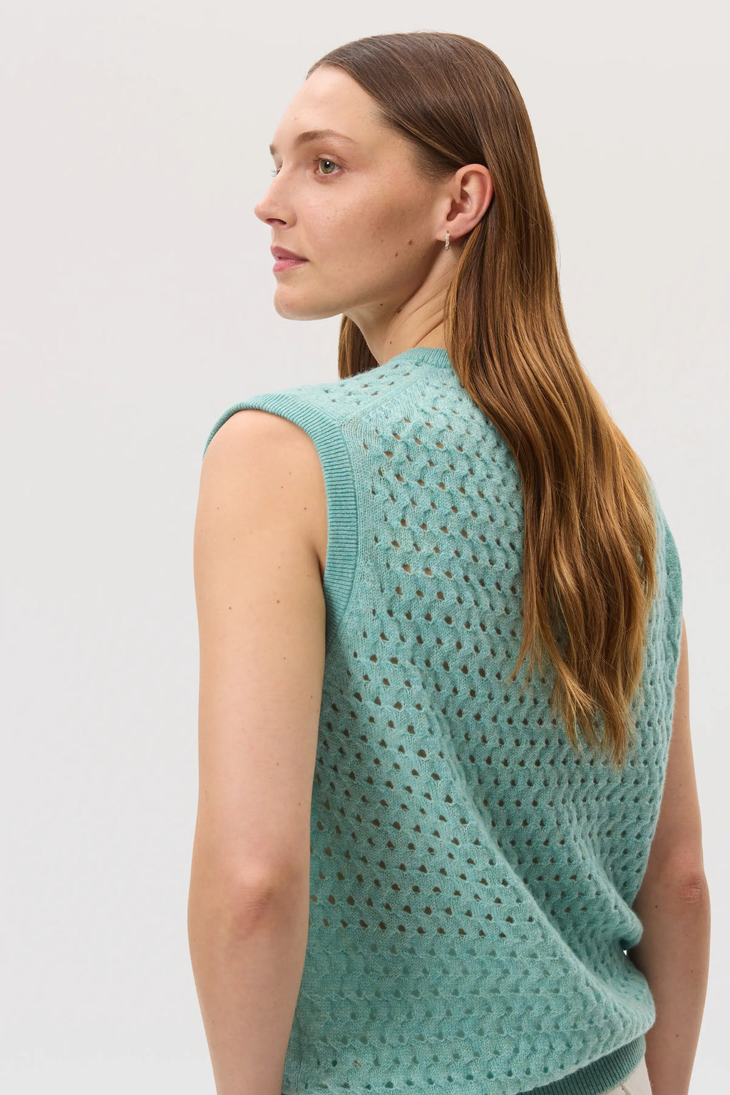 Open Basketweave Green Cashmere Tank
