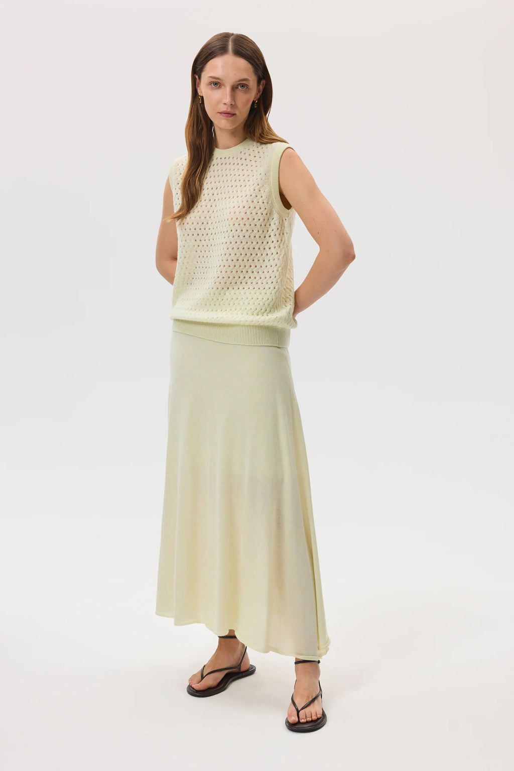 Open Basketweave Light Yellow Cashmere Tank
