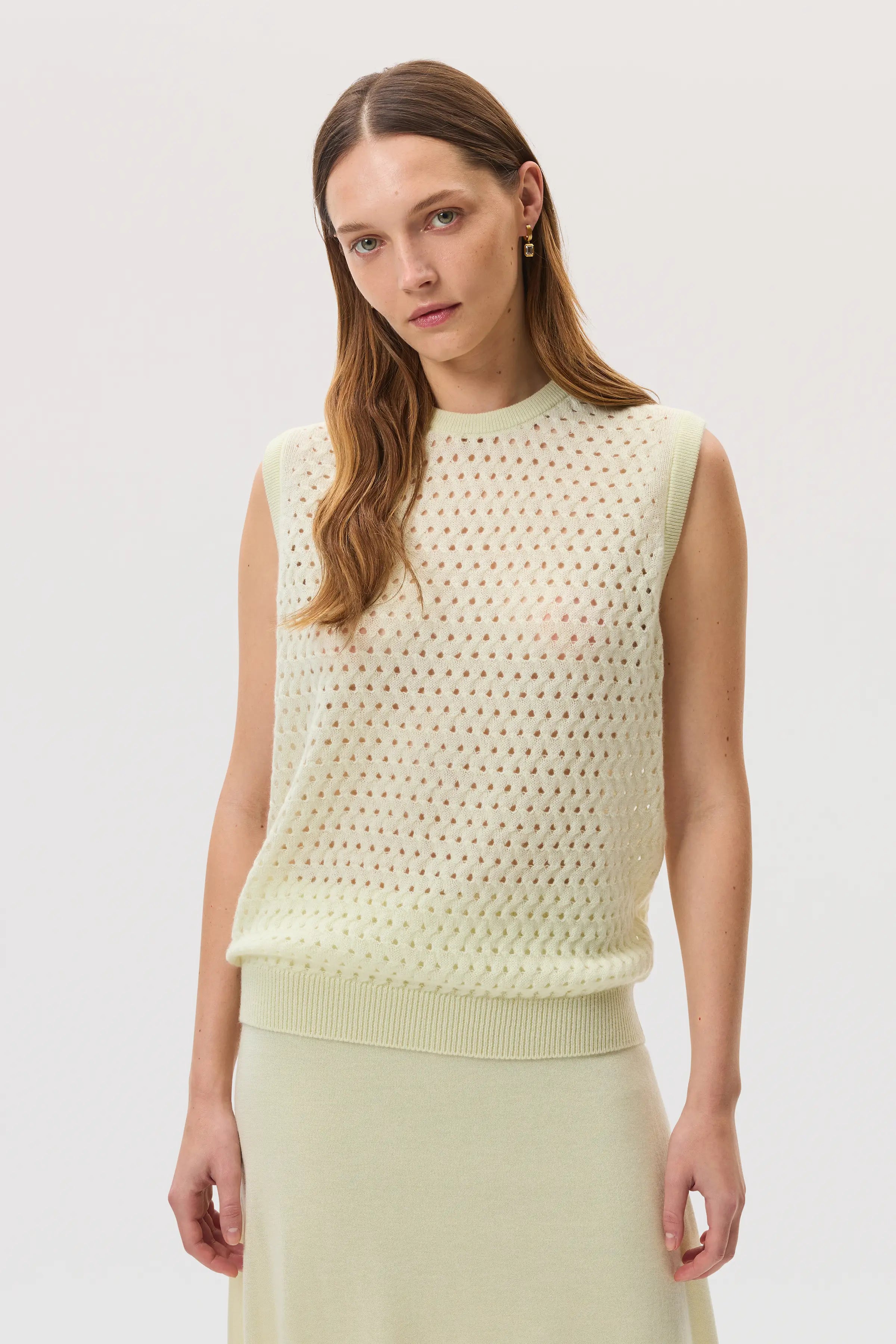 Open Basketweave Light Yellow Cashmere Tank