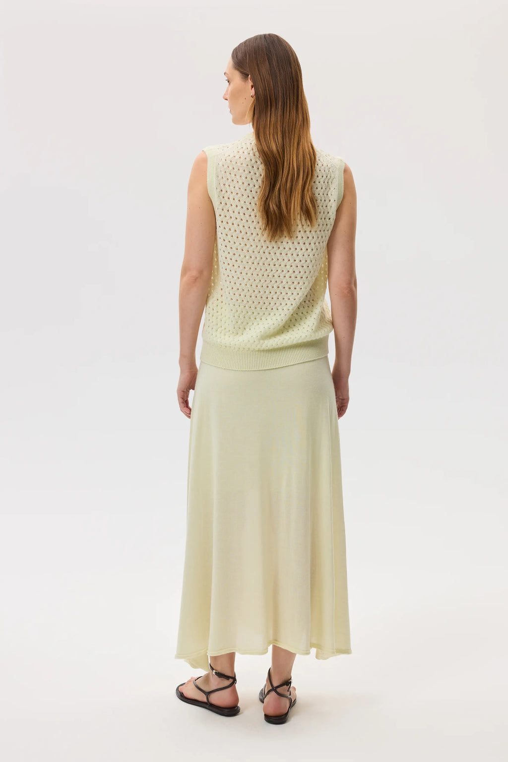 Open Basketweave Light Yellow Cashmere Tank