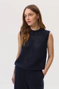 Open Basketweave Dark Navy Cashmere Tank