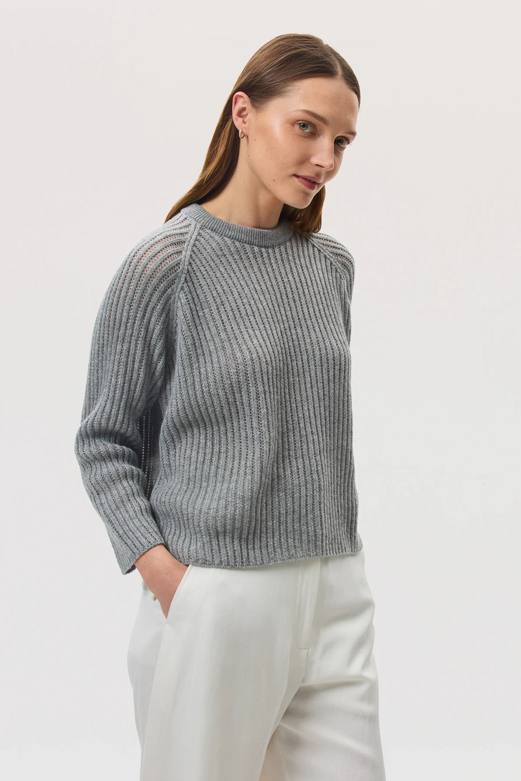Mesh Rib Cashmere Light Grey Jumper