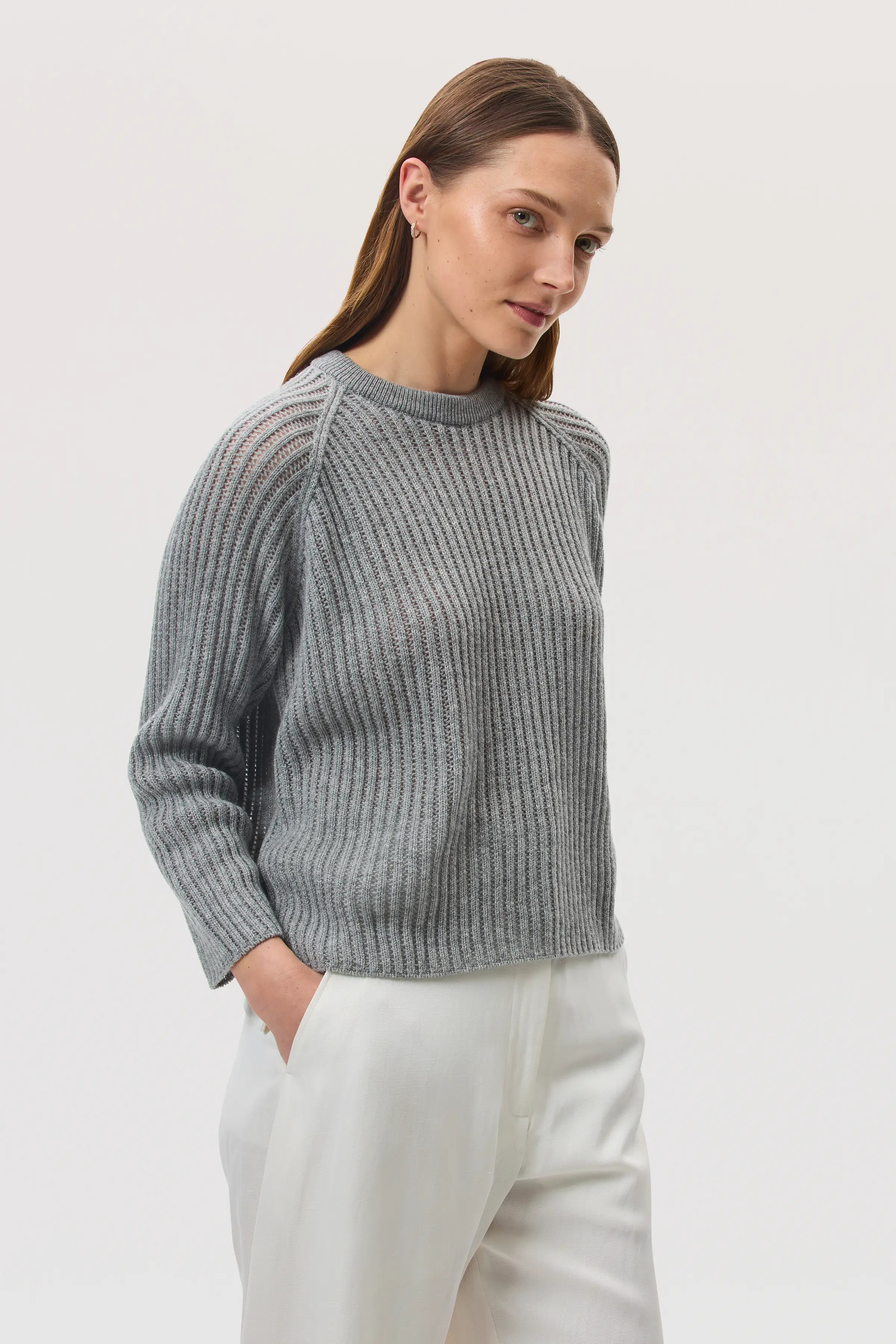 Mesh Rib Cashmere Light Grey Jumper