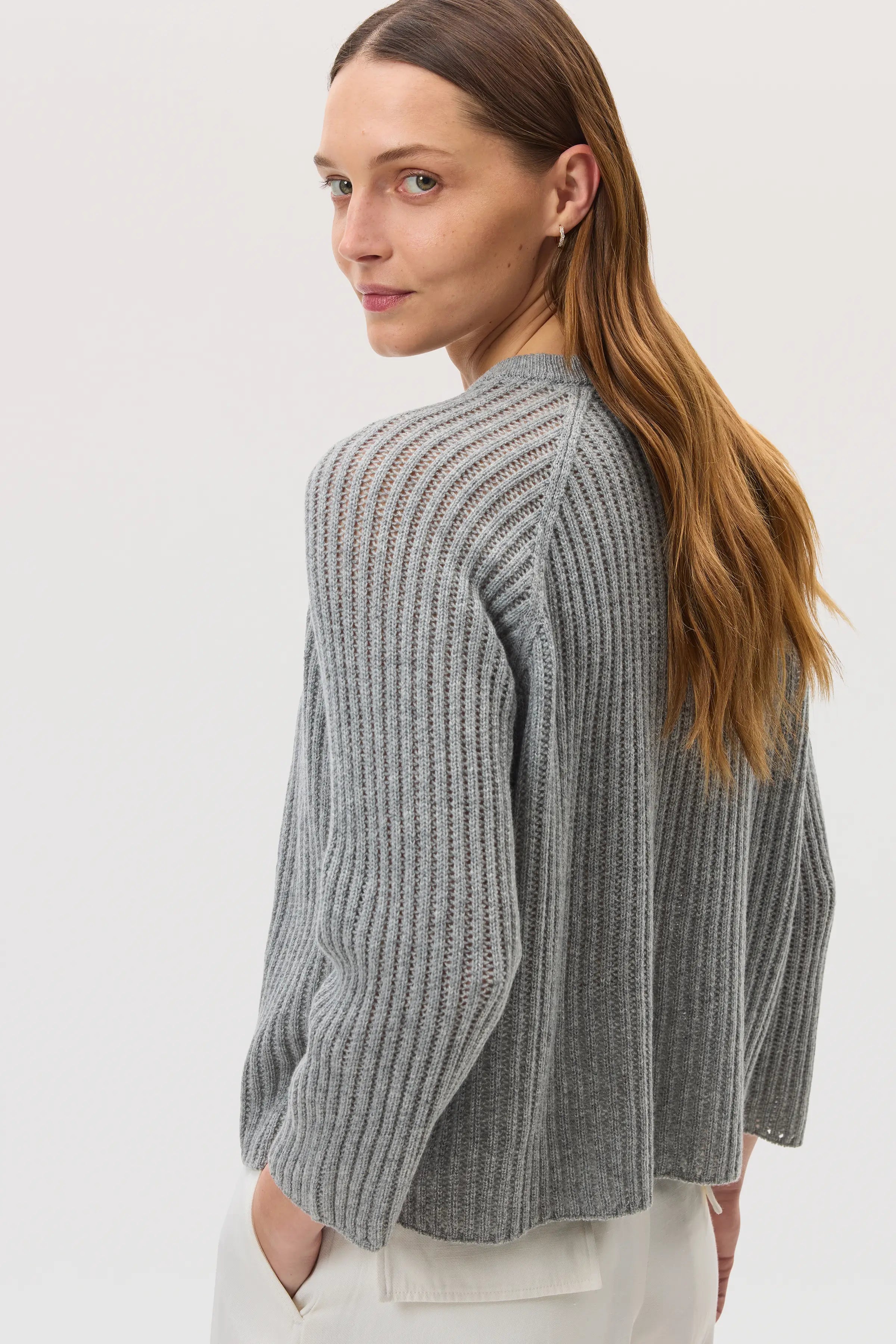 Mesh Rib Cashmere Light Grey Jumper
