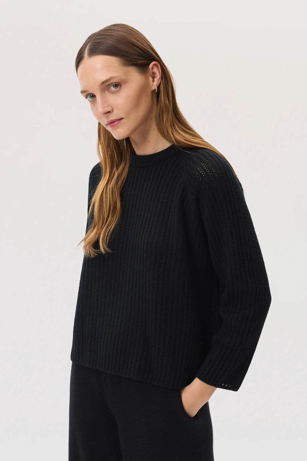 Mesh Rib Cashmere Black Jumper