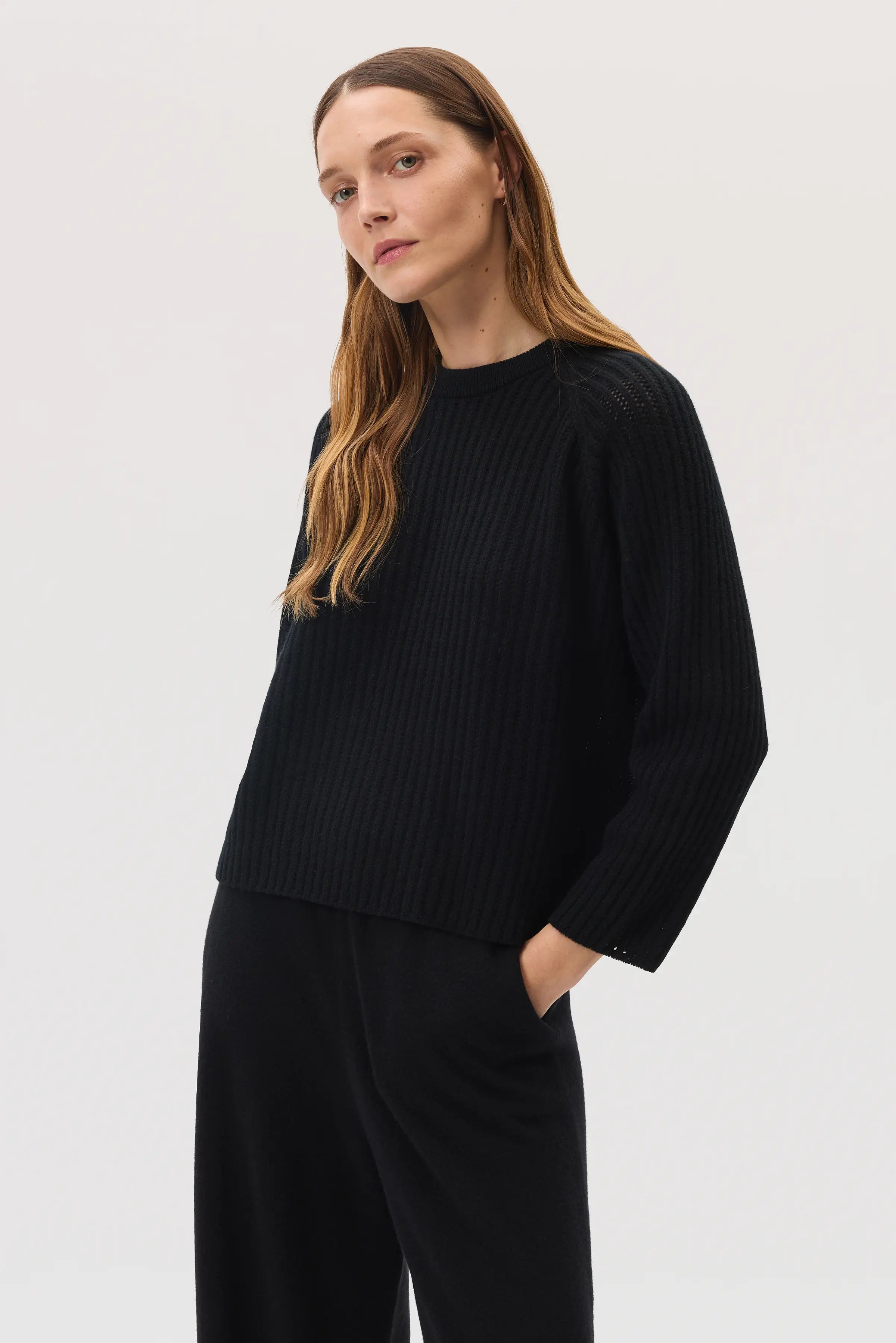 Mesh Rib Cashmere Black Jumper