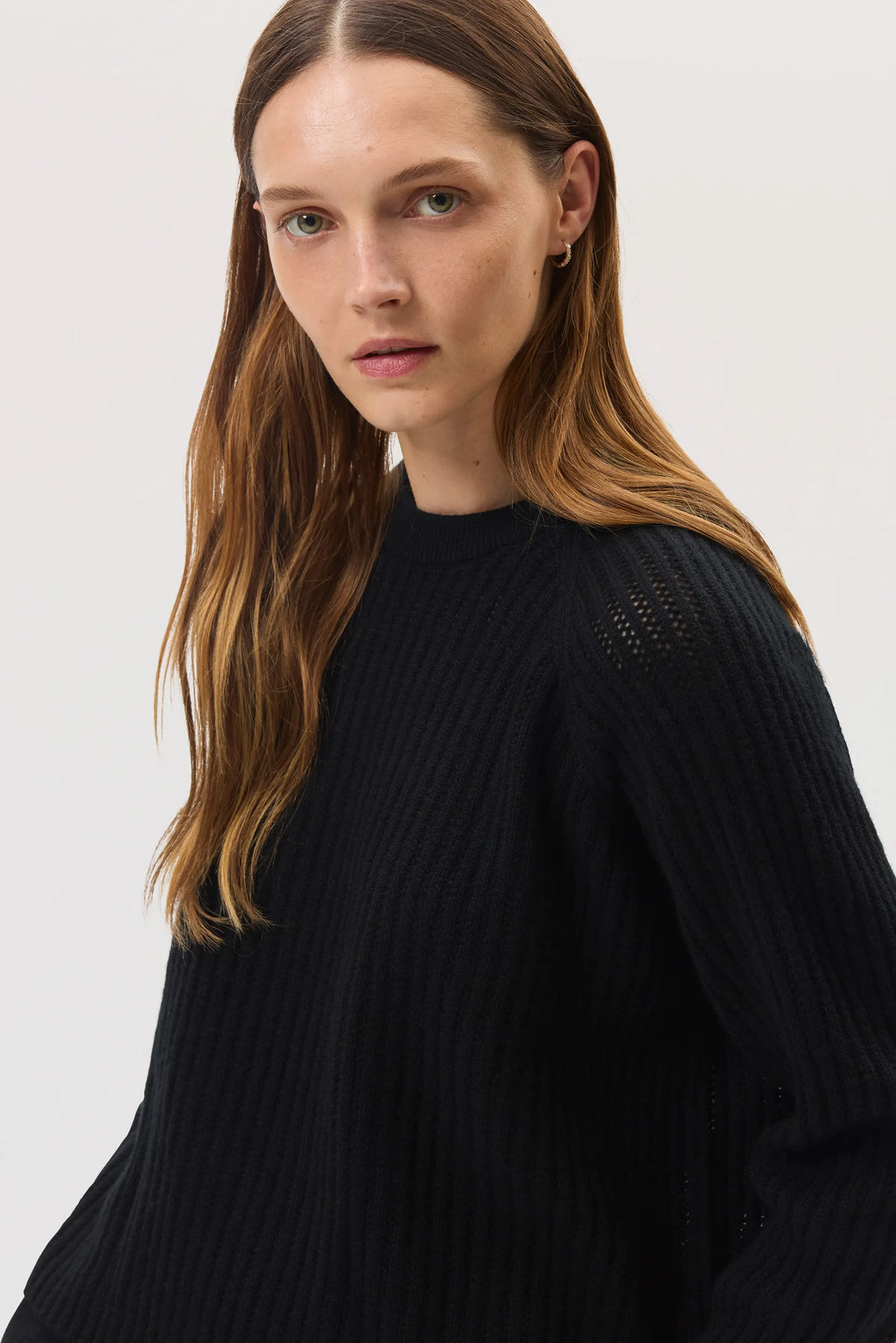 Mesh Rib Cashmere Black Jumper