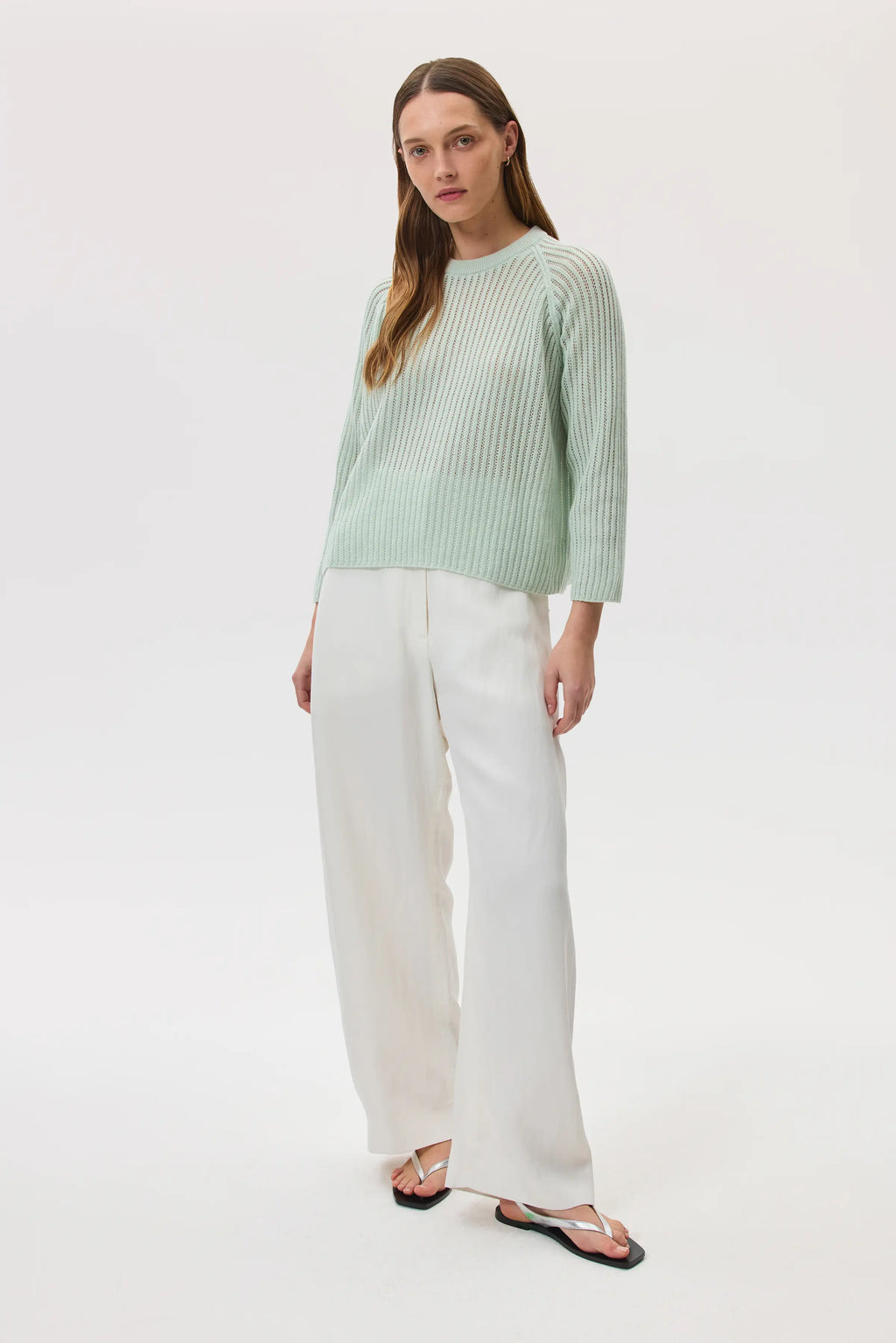 Mesh Rib Light Green Cashmere Jumper