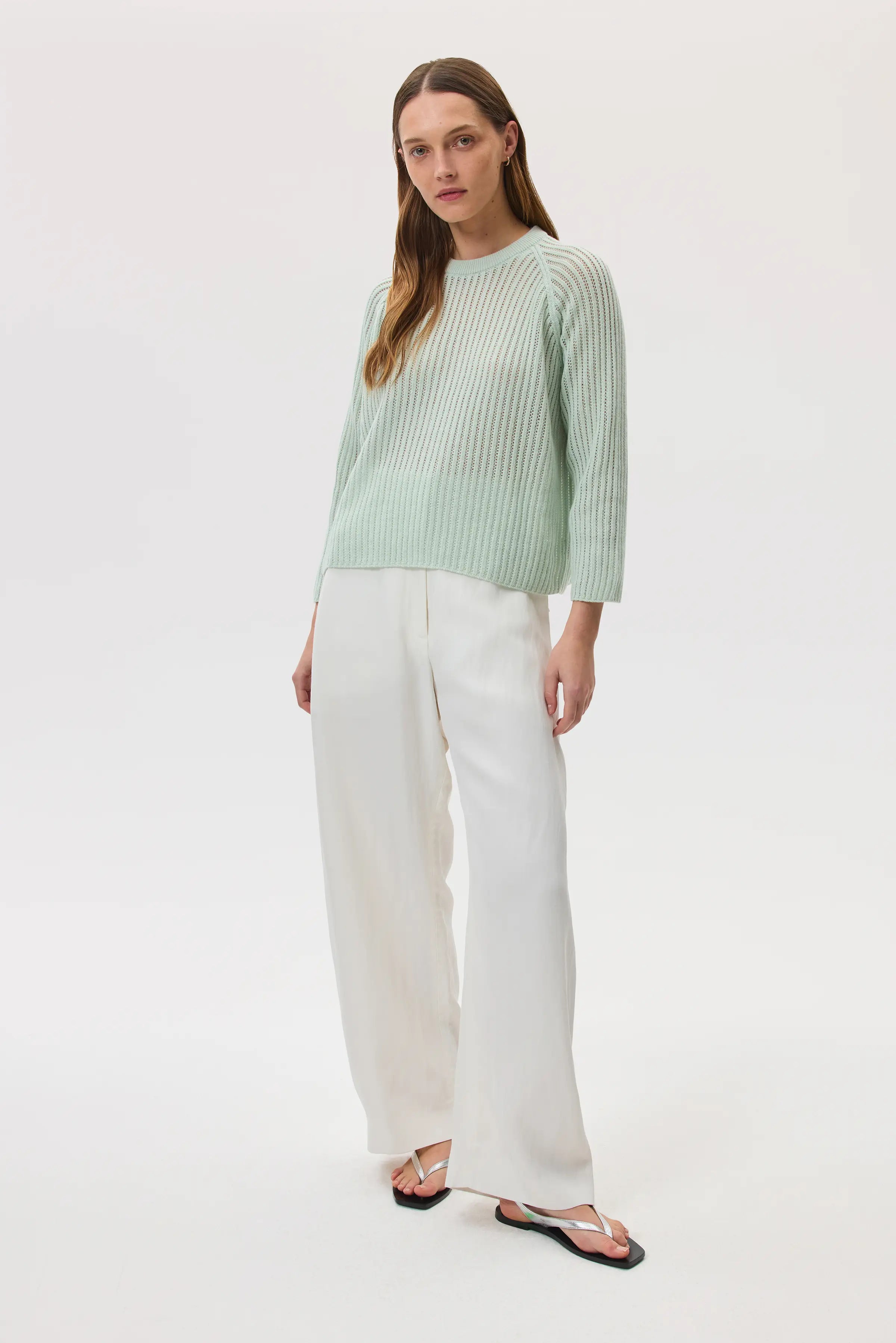 Mesh Rib Light Green Cashmere Jumper