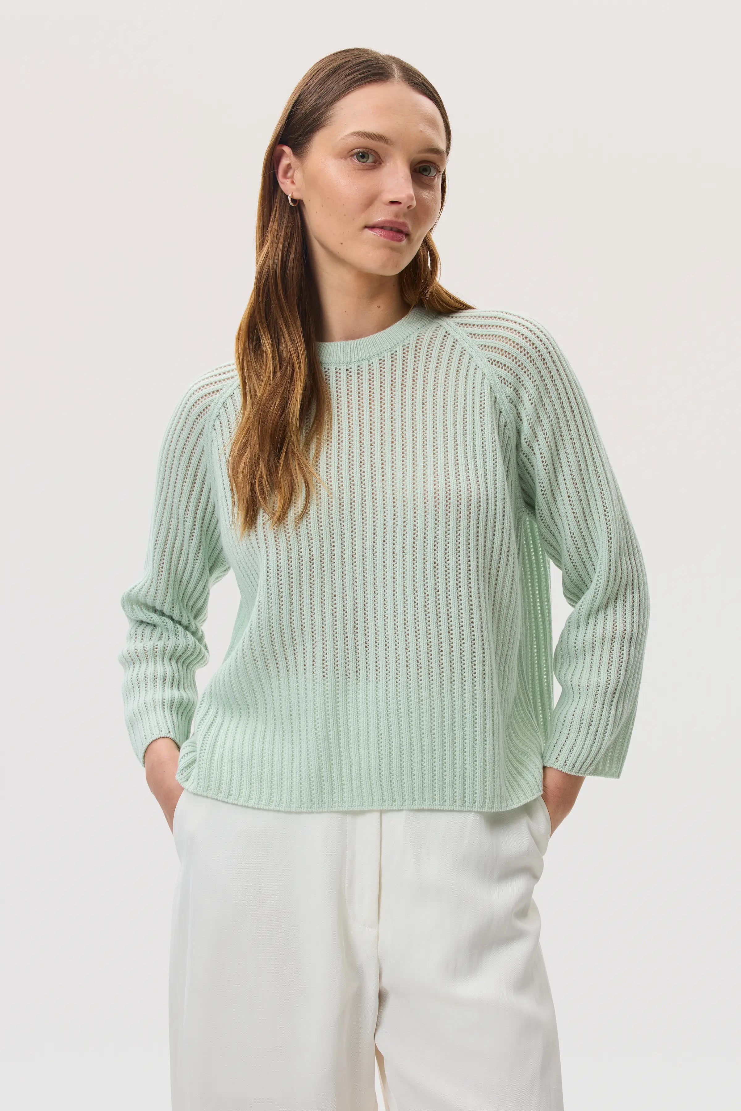 Mesh Rib Light Green Cashmere Jumper
