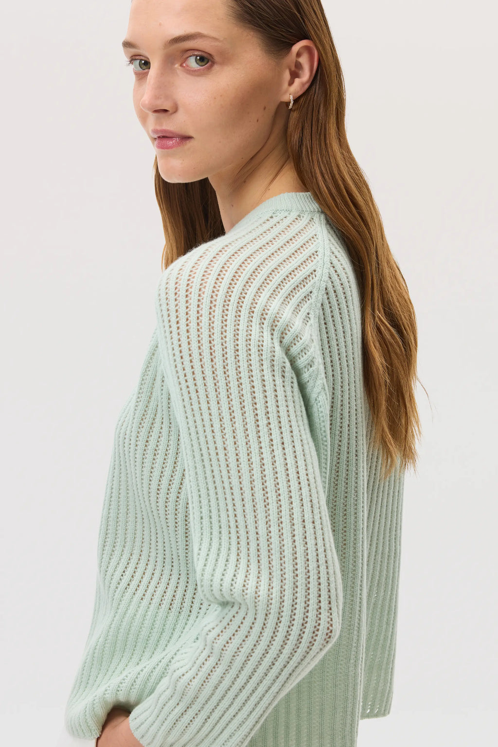 Mesh Rib Light Green Cashmere Jumper