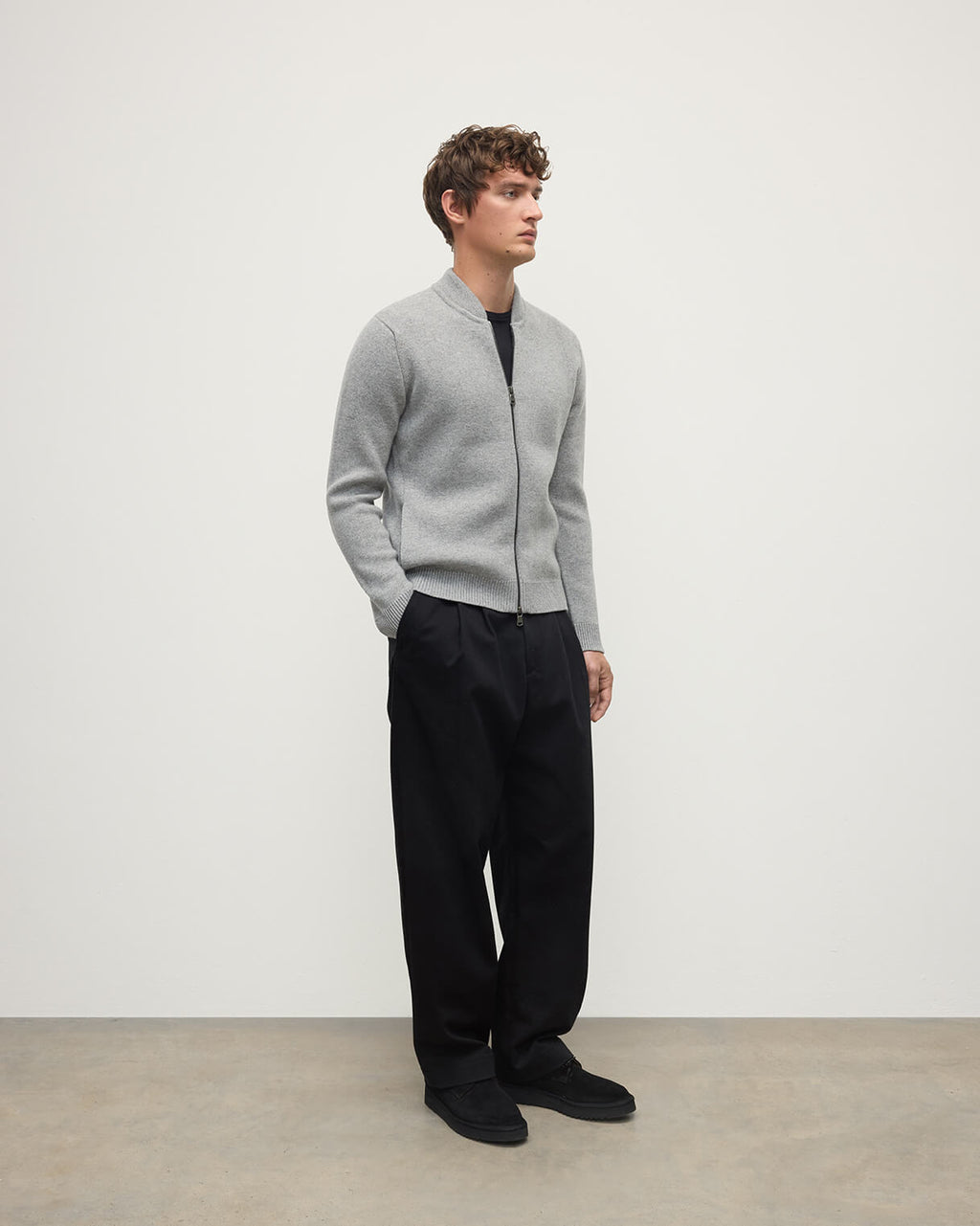 Cashmere Milano Stitch Light Grey Zip Jacket