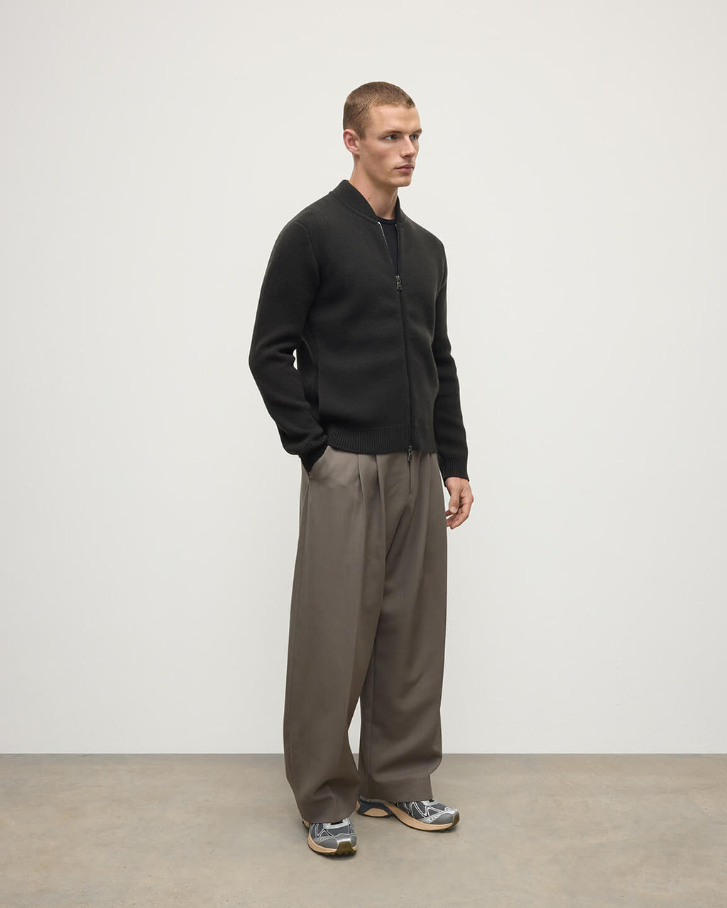 Cashmere Milano Stitch Dark Grey Zip Jacket