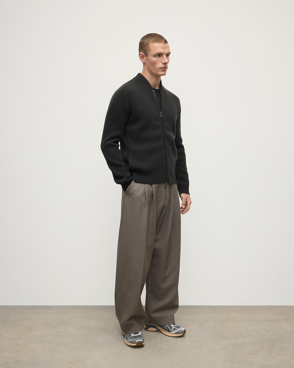 Cashmere Milano Stitch Dark Grey Zip Jacket