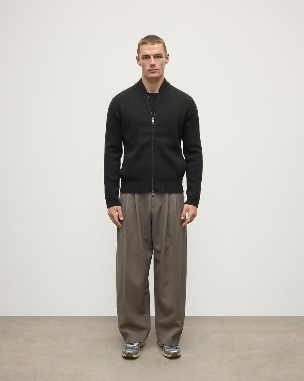 Cashmere Milano Stitch Dark Grey Zip Jacket