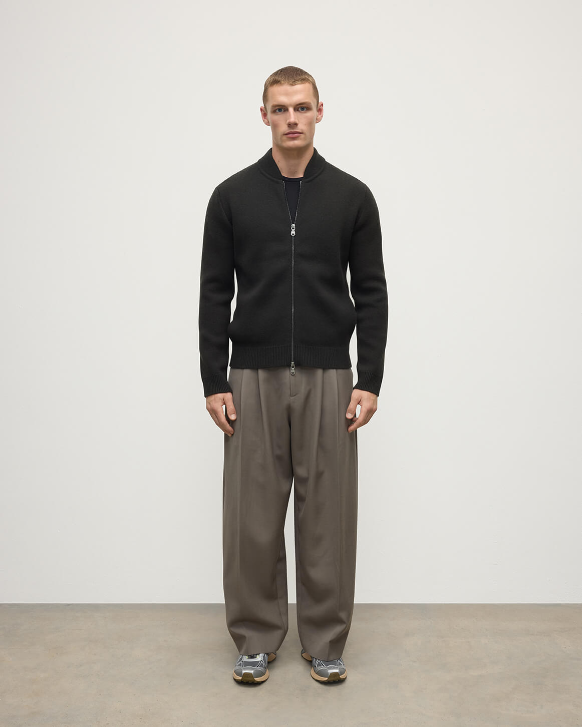 Cashmere Milano Stitch Dark Grey Zip Jacket