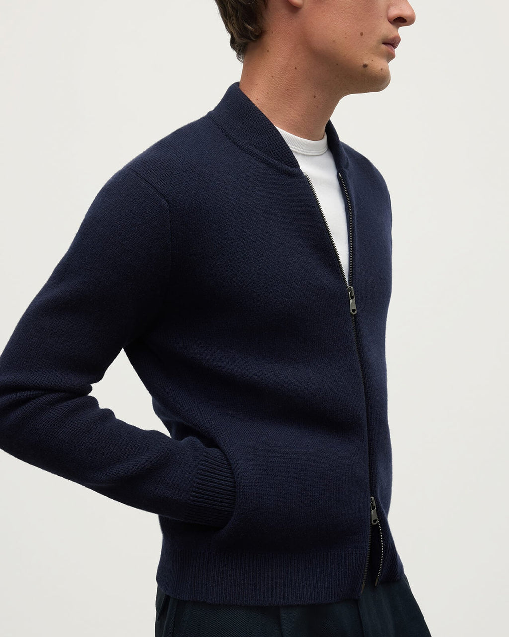 Cashmere Milano Stitch Dark Navy Zip Jacket