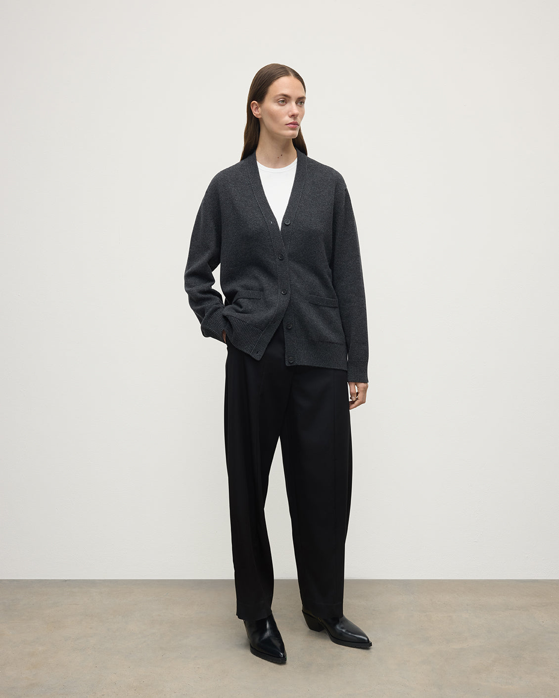 Boyfriend-Fit Charcoal Cashmere Cardigan
