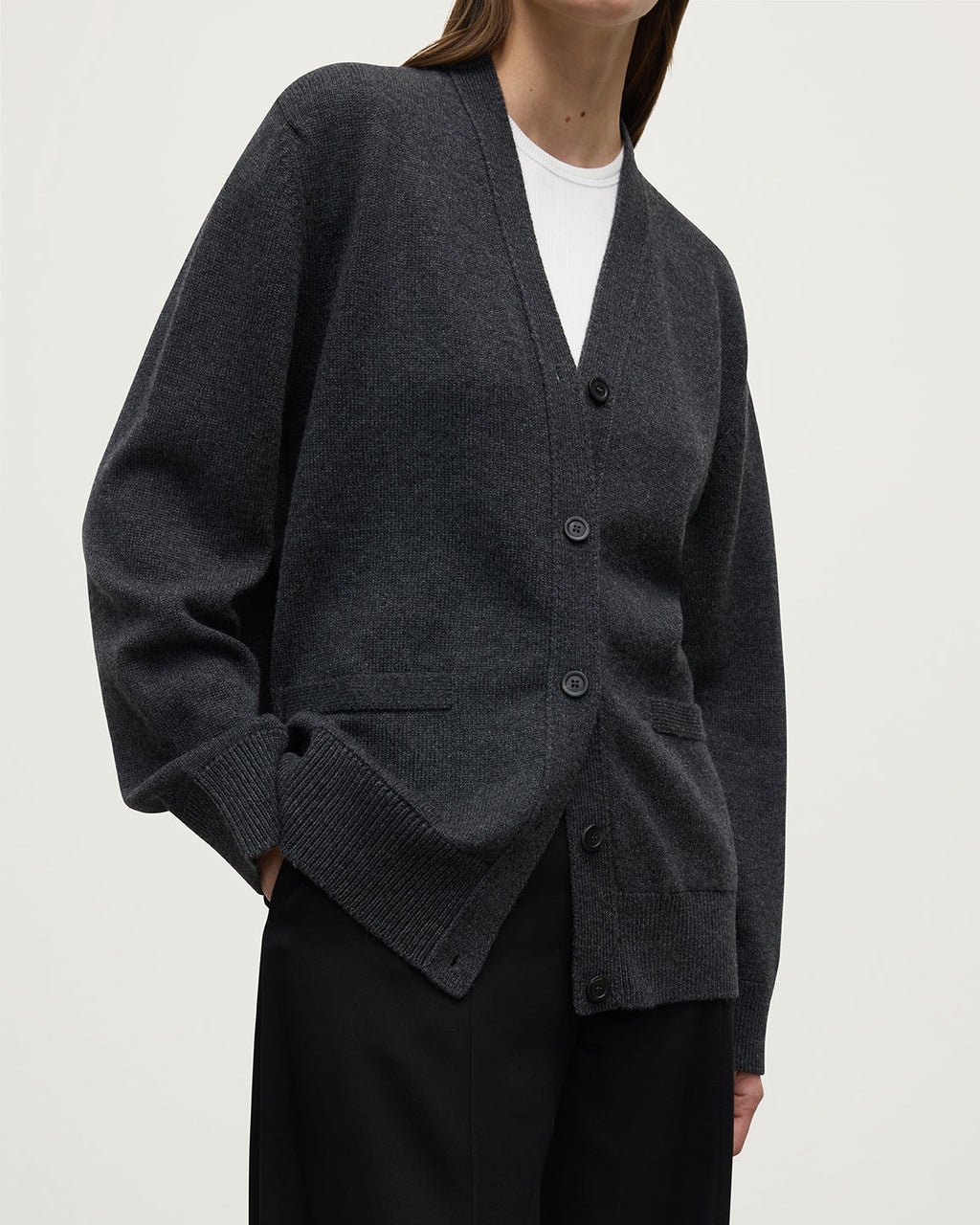 Boyfriend-Fit Charcoal Cashmere Cardigan