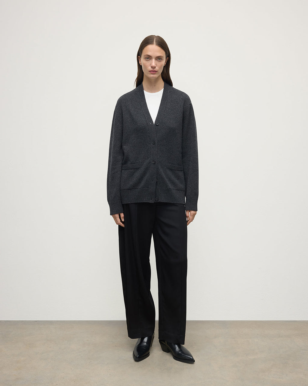 Boyfriend-Fit Charcoal Cashmere Cardigan
