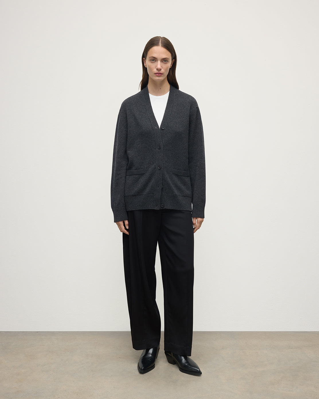 Boyfriend-Fit Charcoal Cashmere Cardigan