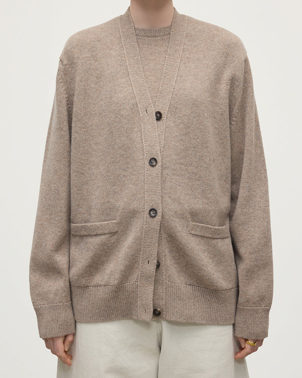 Boyfriend-Fit Brown Cashmere Cardigan
