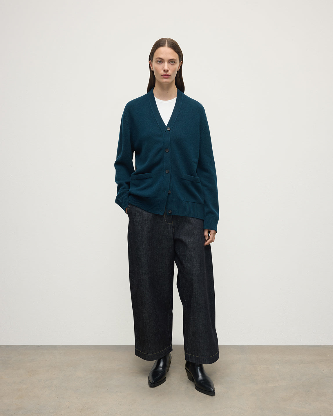 Boyfriend-Fit Dark Green Cashmere Cardigan