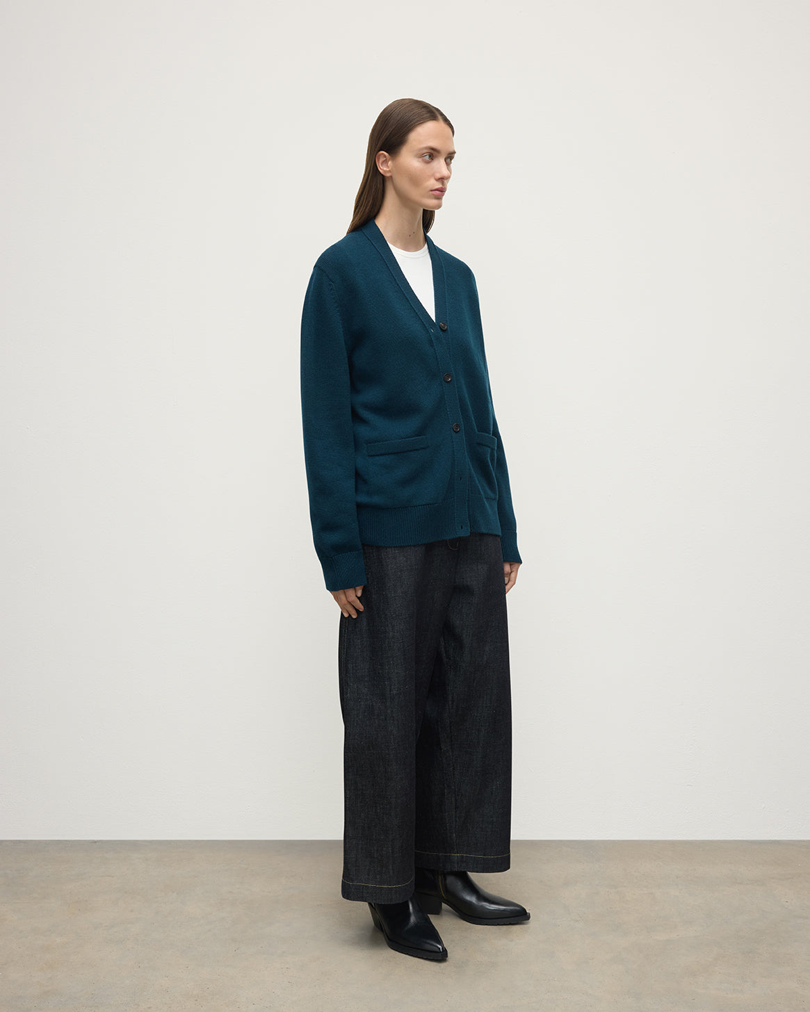 Boyfriend-Fit Dark Green Cashmere Cardigan