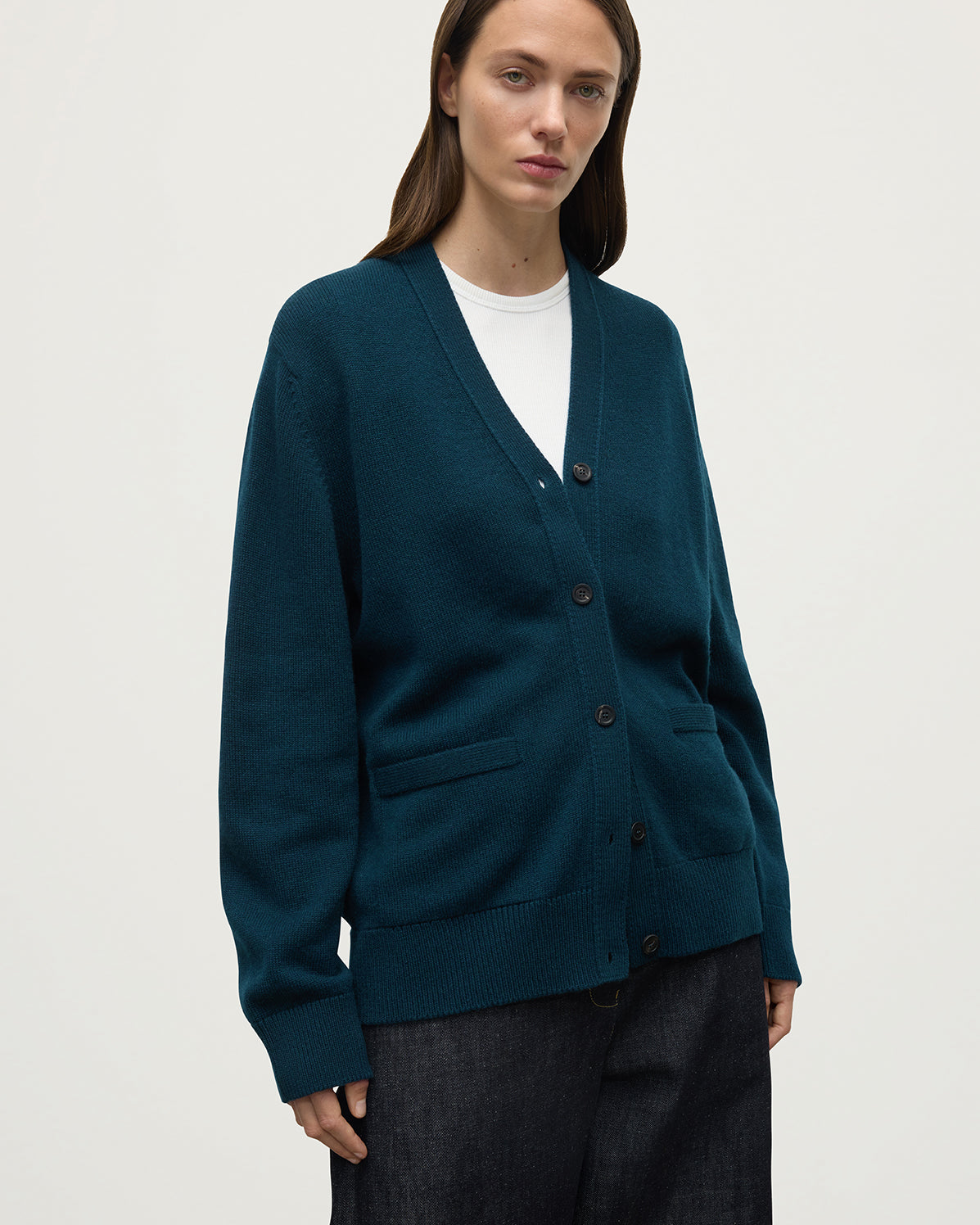 Boyfriend-Fit Dark Green Cashmere Cardigan
