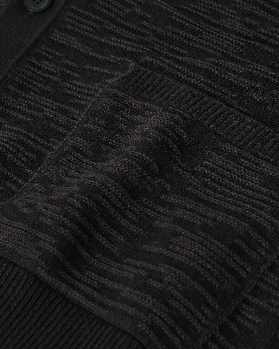 Plaited Texture Black Cashmere Cardigan