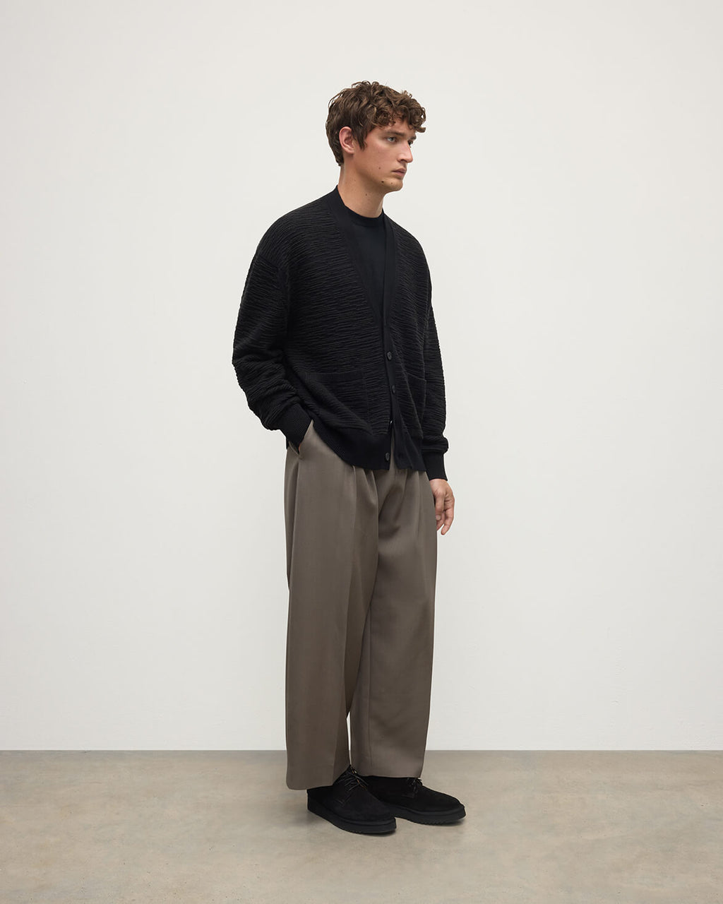 Plaited Texture Black Cashmere Cardigan