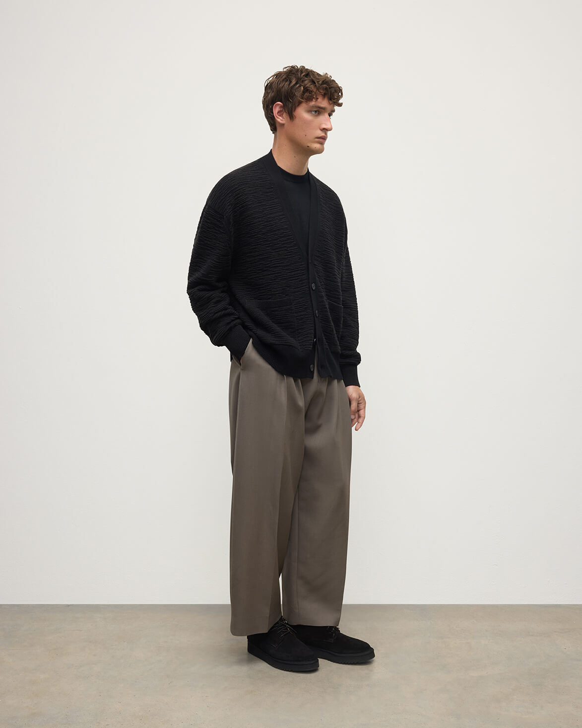 Plaited Texture Black Cashmere Cardigan