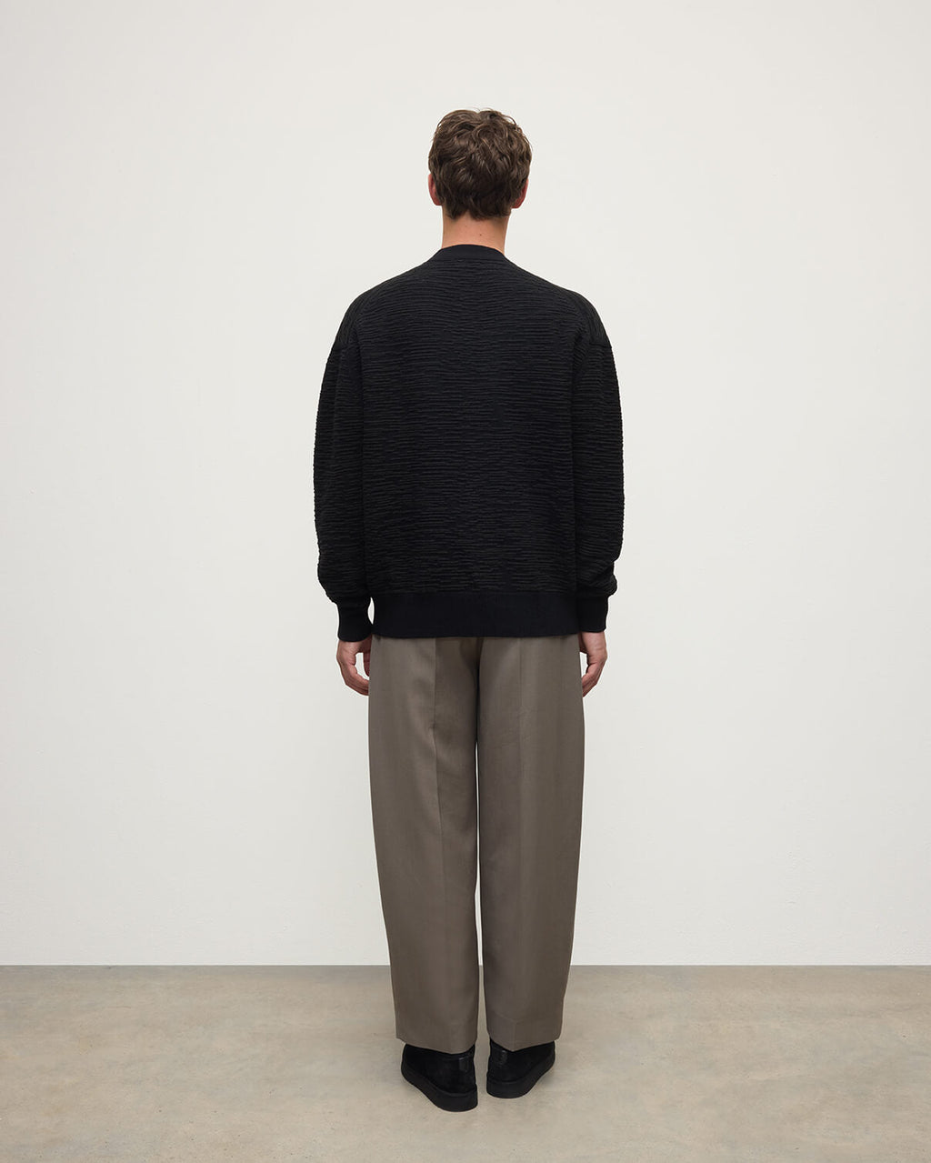 Plaited Texture Black Cashmere Cardigan