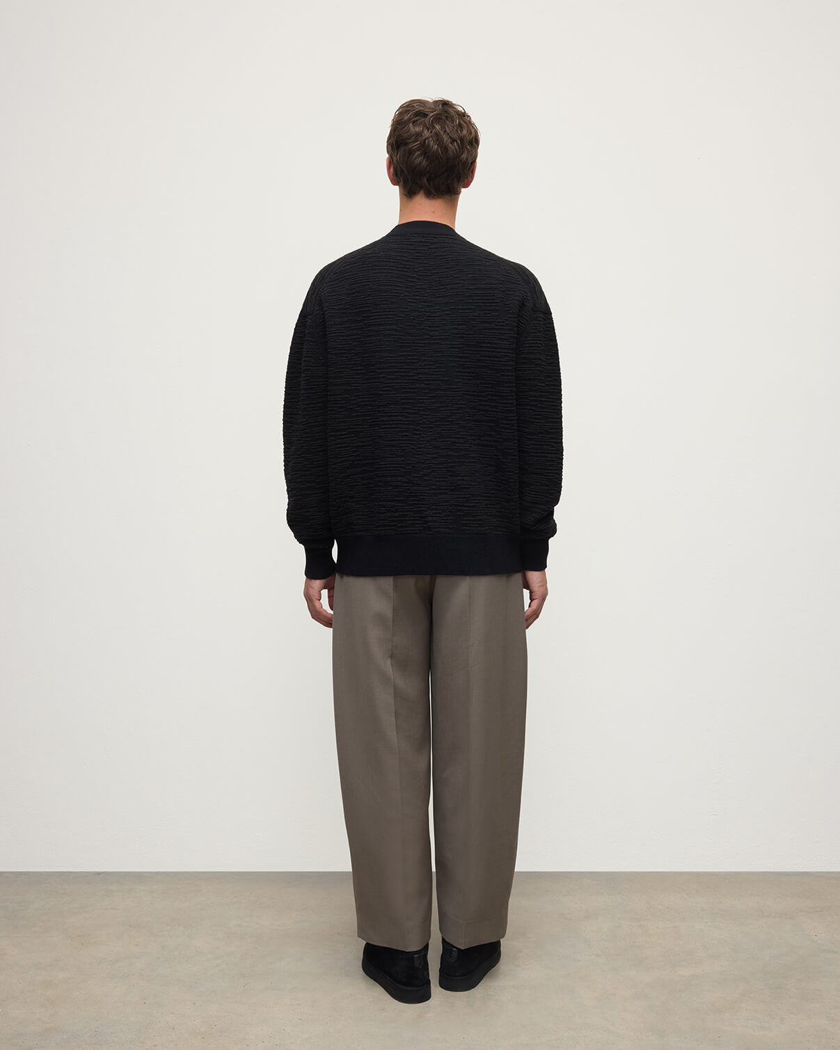 Plaited Texture Black Cashmere Cardigan