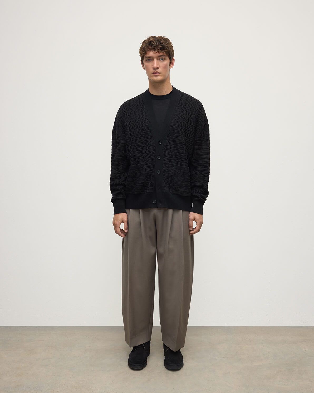 Plaited Texture Black Cashmere Cardigan
