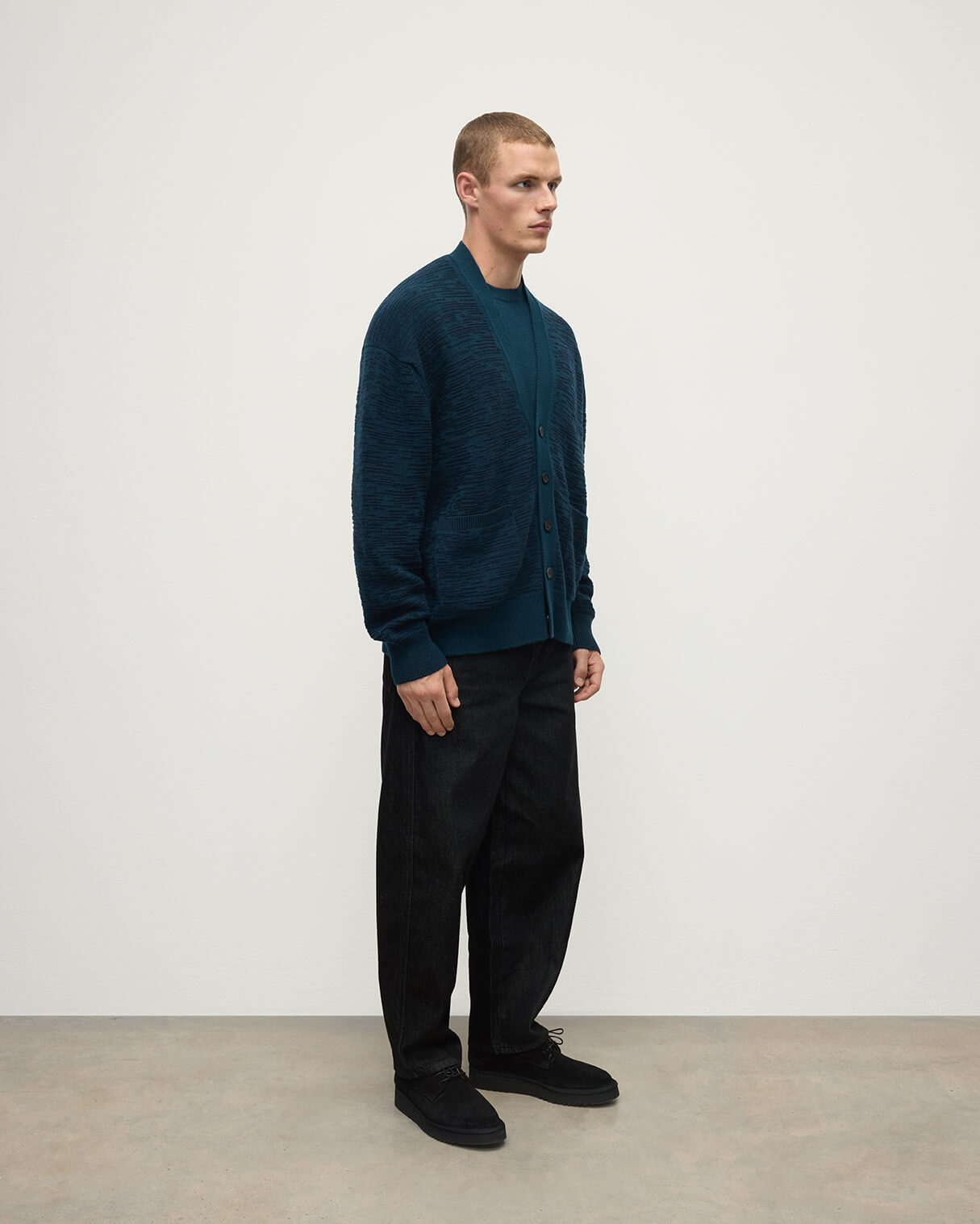 Plaited Texture Dark Green Cashmere Cardigan