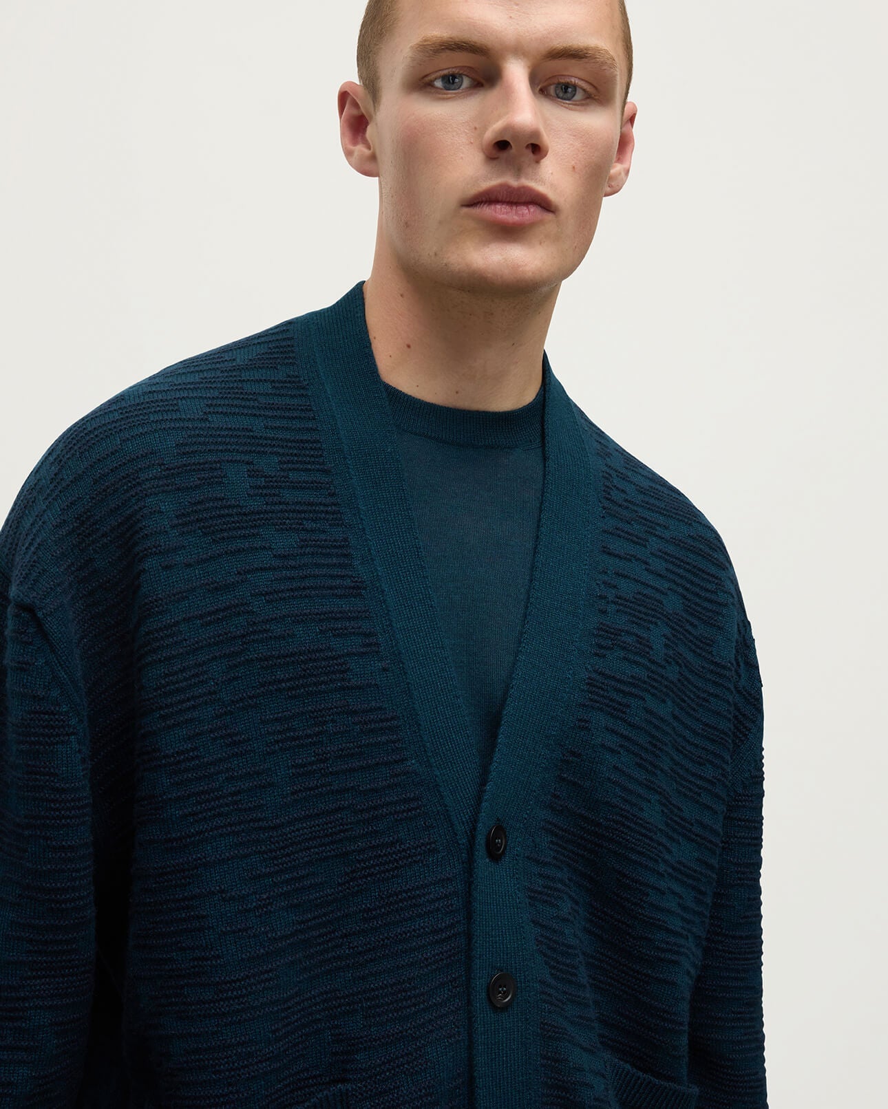 Plaited Texture Dark Green Cashmere Cardigan