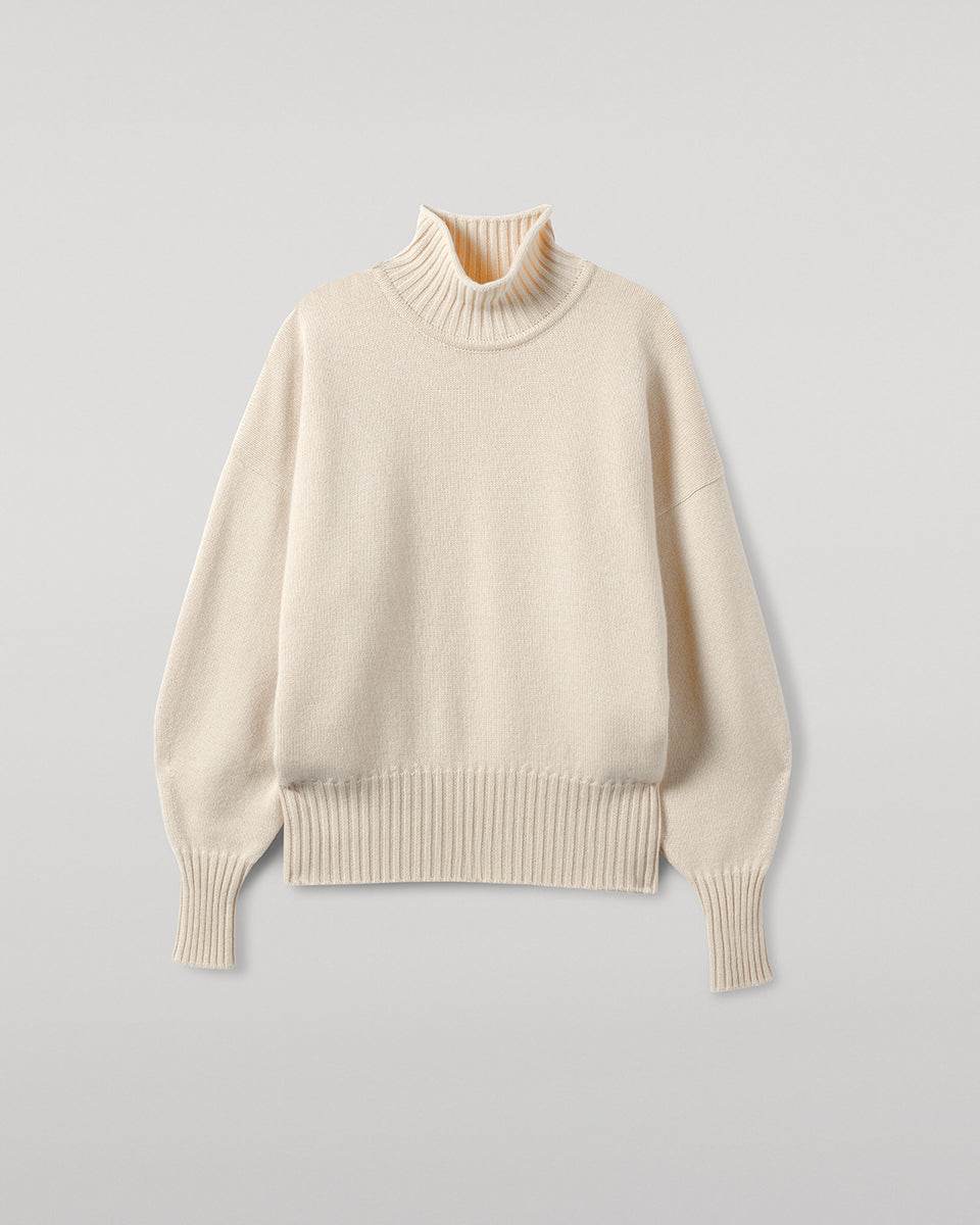 High Neck Cream Cashmere Jumper