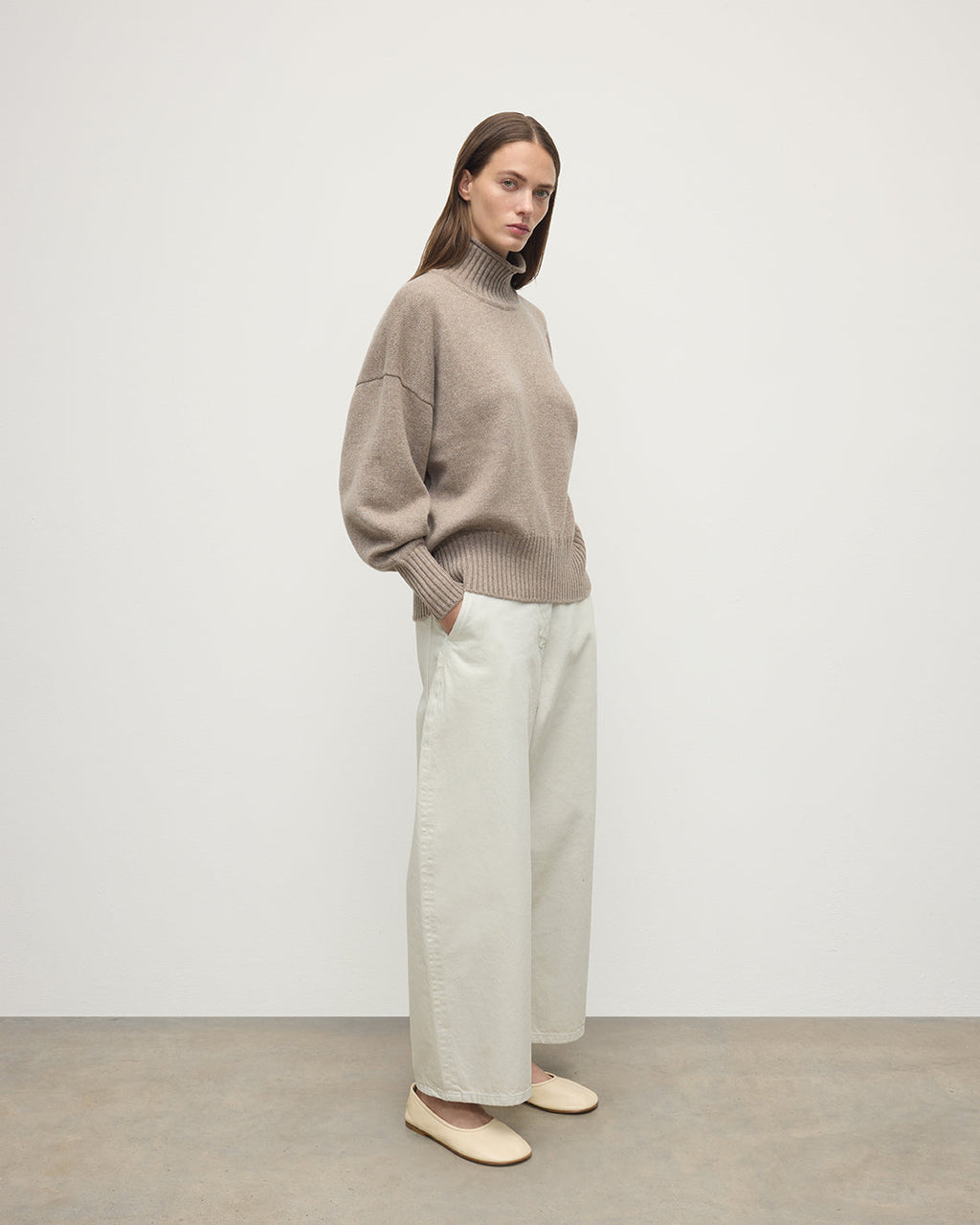High Neck Brown Cashmere Jumper