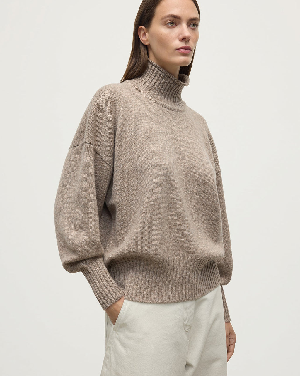 High Neck Brown Cashmere Jumper