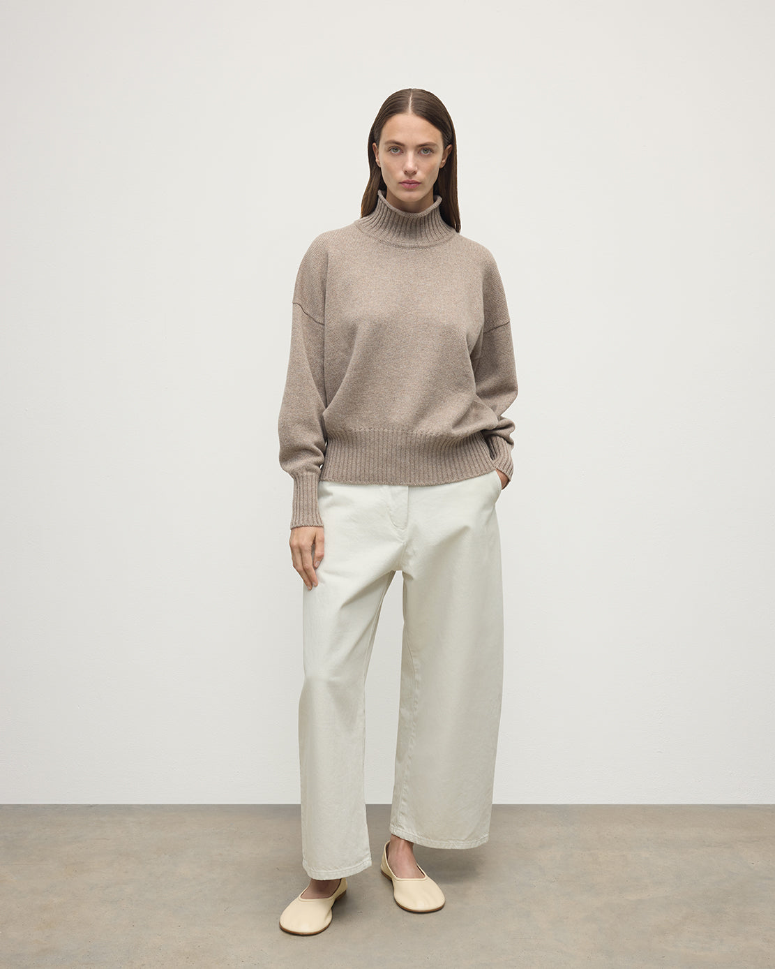 High Neck Brown Cashmere Jumper